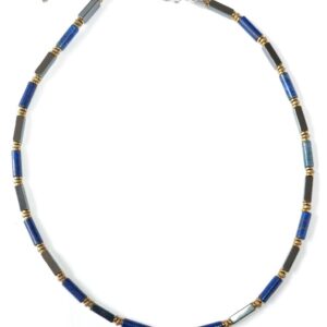 Naszyjnik męski z kamieni naturalnych Lapis Lazuli patyczki Hematyt stal nierdzewna chirurgiczna 316l rękodzieło,unikat