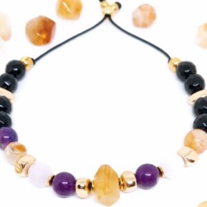 Bransoletka z cytrynem i ametystem Bransoletka damska z kamieni naturalnych ametyst Biżuteria z cytrynem-Labellafashion