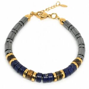 Bransoletka z lapis lazuli i tygrysim okiem Bransoletka z tygrysim okiem i lapis lazuli Biżuteria z lapis lazuli i stalą 316lKamienie naturalne lapis lazuli tygrysie oko-Labellafashion